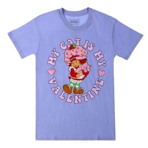 Strawberry Shortcake “My cat is my valentine” purple graphic t-shirt size Small
